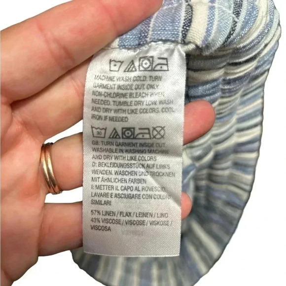 Naturals D & Co Blue Stripe Linen Blend Wide Leg Pant Size Large - Picture 4 of 4